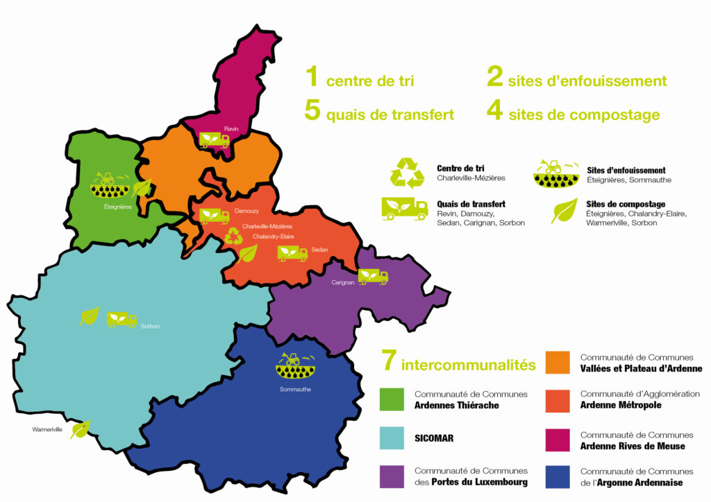 Cartes des sites de traitement des Ardennes Valodea